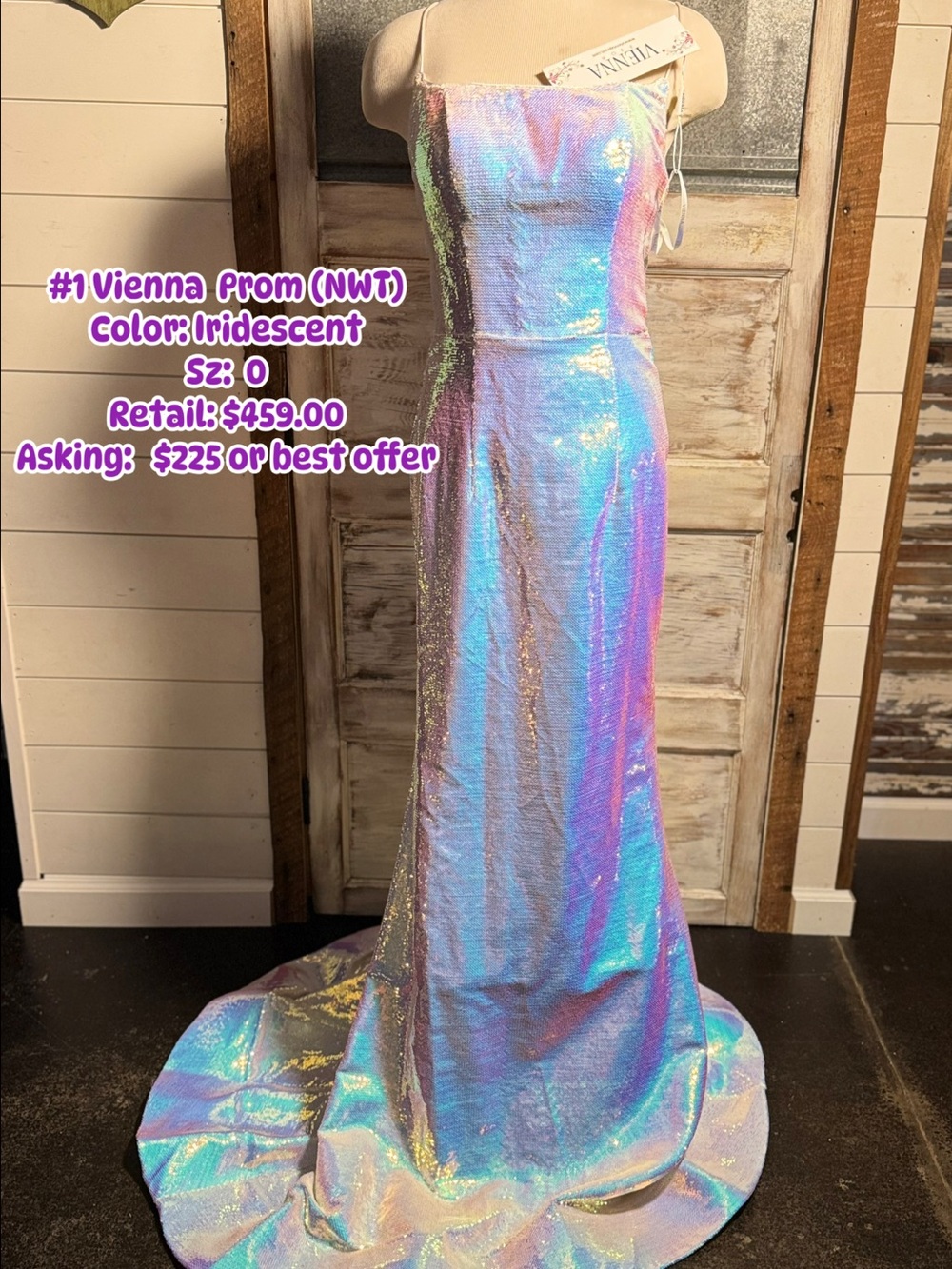 Vienna Prom Iridescent Sequin Mermaid Gown Size 0 NWT